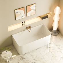 Bessemer Rectangular Acrylic Back to Wall Bath with Antique Brass Wall Mixer Set